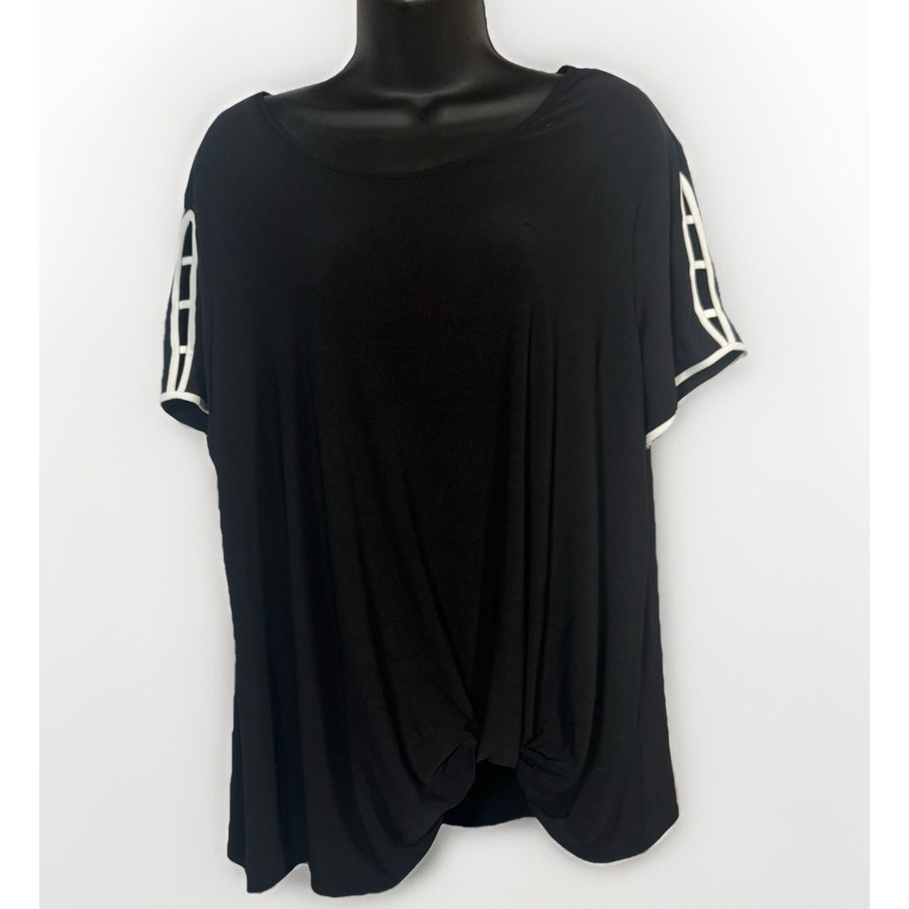 Est. 1946 Womens Dressy Top Size Large Black with White Trim Keyhole Sleeves‎